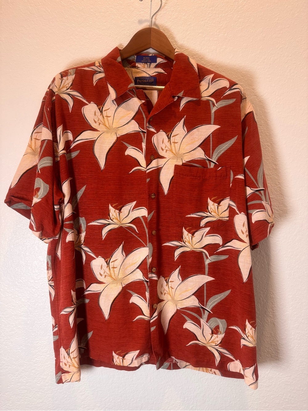 Pendleton Rust Red Floral Short-Sleeve Hawaiian Camp Shirt